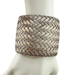 Sarah Cavender Metalworks Vintage Basketweave Silver Tone Wide Cuff 6.5 Bracelet